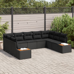 Ensemble De Canapé De Jardin 5 Pièces Avec Coussins En Poly Rotin Noir Et Bois D'Acacia. Vidaxl