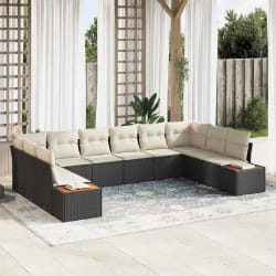 vidaXL Ensemble de canapé de jardin avec coussin 10 pcs Noir et crème