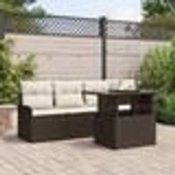 Ensemble de Canapés de Jardin 5 Pièces avec Coussins en Rotin Poly Marron