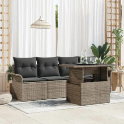Ensemble de Canapés de Jardin de 5 Pièces avec Coussins Gris Rattan Poly