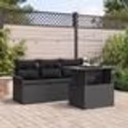 Ensemble de Canapés de Jardin 5 Pièces avec Coussins Noir Rotin Poly