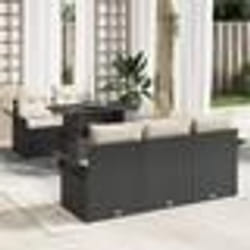 Ensemble de canapé de jardin de 6 pièces avec coussins en rotin noir poly
