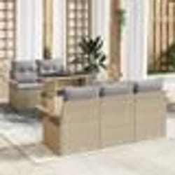 Ensemble de canapé de jardin de 6 pièces avec coussins beige en poly rattan