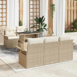 Ensemble de canapés de jardin 6 pièces avec coussins en beige poly rotin