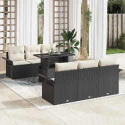 vidaXL Ensemble de canapé de jardin avec coussin 7 pcs Noir Poly rotin