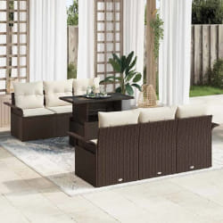 vidaXL Ensemble de canapé de jardin 7 pcs Marron Poly rotin