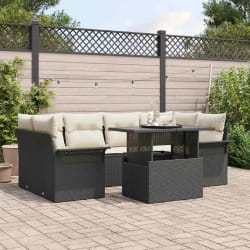 vidaXL Ensemble de canapé de jardin avec coussin 7 pcs Noir Poly rotin