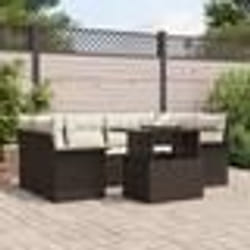 Canapé de Jardin 7 pièces vidaXL avec Coussins en Poly Rotin Marron