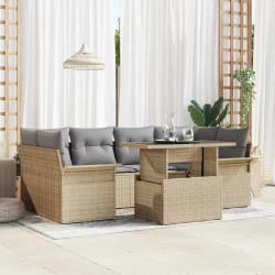 vidaXL Ensemble de canapé de jardin 7 pcs Beige Poly rotin