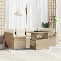 Ensemble de Canapés de Jardin vidaXL 7 pièces avec Coussins Beige Rattan