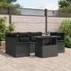 Set de canapé de jardin vidaXL 7 pièces avec coussins Rotin Poly Noir