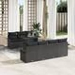 Ensemble de canapé de jardin 8 pièces avec coussins en poly rattan noir