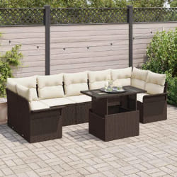 Ensemble de canapé de jardin 8 pièces avec coussins en rotin poly marron