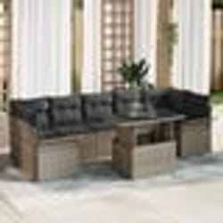 Ensemble de Canapé de Jardin 8 Pièces avec Coussins Gris Poly Rattan