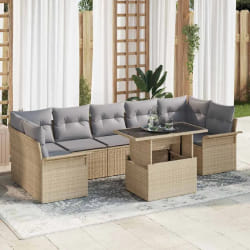 vidaXL Ensemble de canapé de jardin 8 pcs Beige Poly rotin