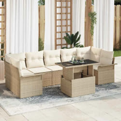 Ensemble de Canapé de Jardin 8 Pièces avec Coussins Beige Poly Rattan