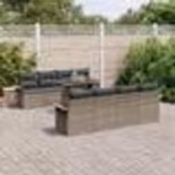 Ensemble de Canapé de Jardin 9 Pièces avec Coussins Gris Rattan Poly