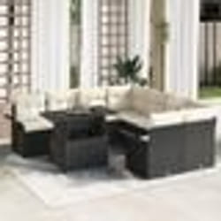 vidaXL Ensemble de Canapé de Jardin 9 Pièces avec Coussins - Rattan Noir