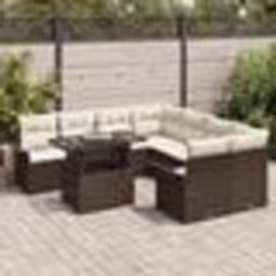 Ensemble de Canapés de Jardin 9 Pièces avec Coussins Marron en Rattan Poly