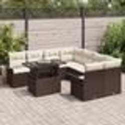 Ensemble de Canapés de Jardin 9 Pièces avec Coussins Marron en Rattan Poly