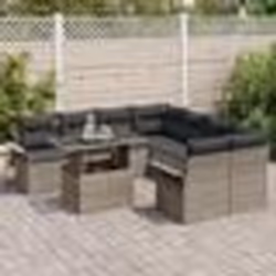 Ensemble de Sofa de Jardin de 9 Pièces avec Coussins en Rattan Poly Gris