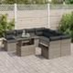 Ensemble de Sofa de Jardin de 9 Pièces avec Coussins en Rattan Poly Gris