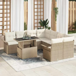 vidaXL Ensemble de canapé de jardin 9 pcs Beige Poly rotin