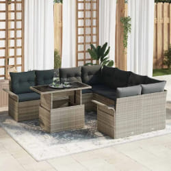 vidaXL Ensemble de canapé de jardin 9 pcs Gris clair Poly rotin