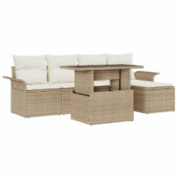Ensemble de canapé de jardin de 6 pièces avec coussins Beige Poly Rattan