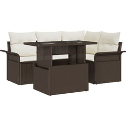 Ensemble de canapé de jardin 5 pièces avec coussins Marron Poly Rattan, Canapé de jardin 2 places avec rangement et coussins Marron Poly Rattan Vidaxl