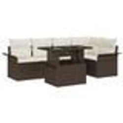 Ensemble de canapé de jardin 6 pièces avec coussins en rattan poly marron