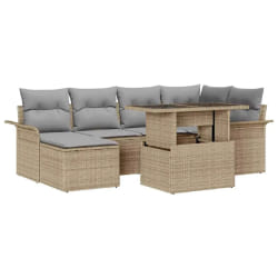 vidaXL Ensemble de canapé de jardin 7 pcs Beige Poly rotin