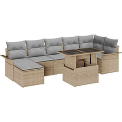 Ensemble de Canapé de Jardin 8 pièces avec Coussins Beige Poly Rattan