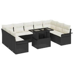 Ensemble de 10 Pièces de Canapés de Jardin avec Coussins Noir Poly Rattan