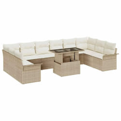 Ensemble de canapé de jardin 11 pièces avec coussins Beige Poly Rotin