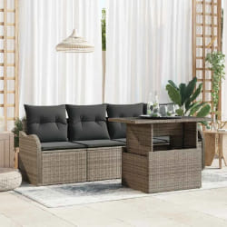 Ensemble de Canapé de Jardin 5 pièces avec Coussins Gris Poly Rattan