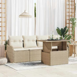 Ensemble de canapés de jardin 5 pièces avec coussins beige en poly rotin
