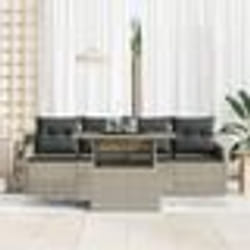 Canapé de Jardin 5 Pièces avec Coussins Gris Clair Poly Rotin