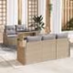 Ensemble de canapé de jardin 6 pièces avec coussins beige en résine poly