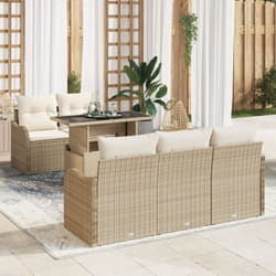 Ensemble de Canapé Jardin 6 Pièces Coussins Beige Poly Rattan