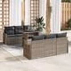 Ensemble de canapé de jardin de 7 pièces avec coussins gris en poly rotin