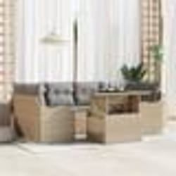 Ensemble de sofa de jardin 7 pièces avec coussins - Poly Rattan beige