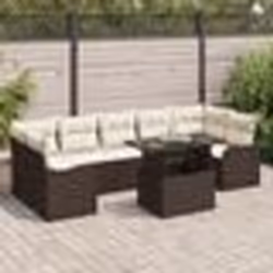 Ensemble de 8 pièces avec coussins de jardin Marron en Poly Rotin