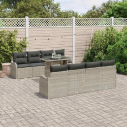 Ensemble de canapé de jardin 10 pièces avec coussins Gris clair Poly rotin