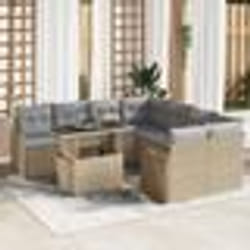 Ensemble de canapés de jardin 9 pièces avec coussins beige poly rattan