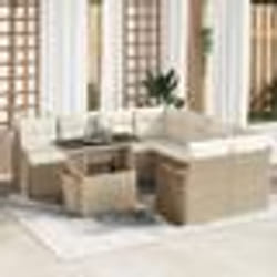 Ensemble de Sofa de Jardin 9 Pièces avec Coussins Poly Rattan Beige