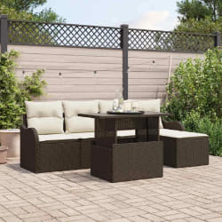 Canapés de jardin 6 pièces Avec coussins marron Poly Rattan