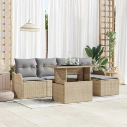 vidaXL Ensemble de canapé de jardin 6 pcs Beige Poly rotin