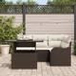 Ensemble de Canapé de Jardin 5 Pièces avec Coussins en Poly Rattan Marron