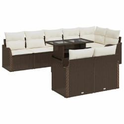 Ensemble de Canapé de Jardin 9 Pièces avec Coussins Marron en Rotin Poly